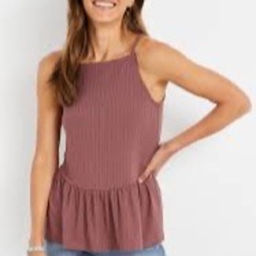 Maurices Tank Top Womens XS Mauve Pink Ribbed Knit Peplum Scoop Neck